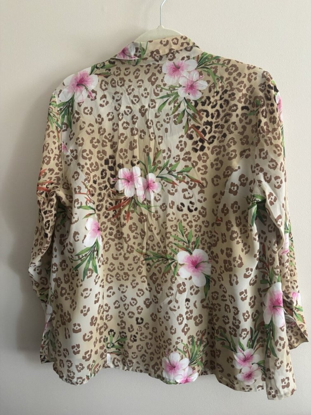 Laura Scott Woman Animal Print and Floral Blouse Top Cami Sheer Brown Pink 12‎ - Picture 9 of 12